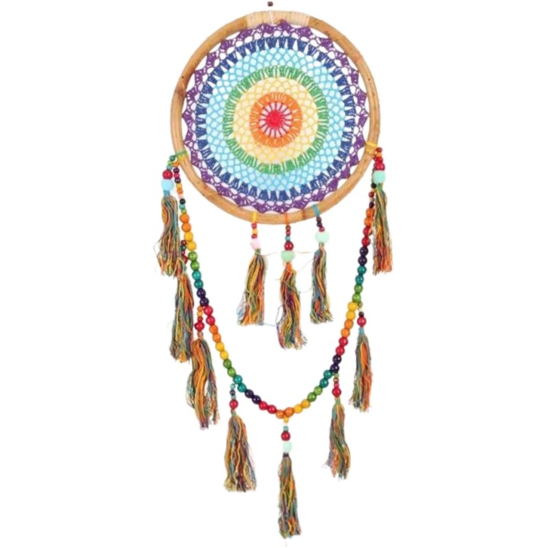 Dromenvanger Bamboe Rainbow Gehaakt - Regenboog - Dream Catcher - 32cm