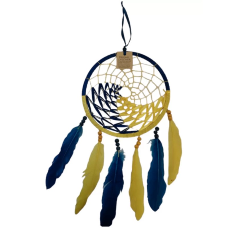 Dromenvanger dreamcatcher -22cm - Wave - Blauw & Geel