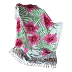 Sarong - 003 - Bloemen roze van Om Namaste - Pareo Saunadoek Wikkeljurk