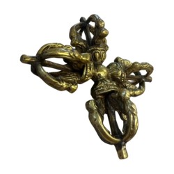 Dubbele dorje (Vajra) messing 8 cm - verzilverd+verguld