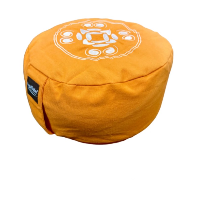 YogaStyles meditatiekussen - rond design oranje - met bolletjes