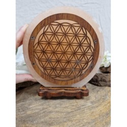 Zoutsteen lamp flower of life rond deco incl- elektra