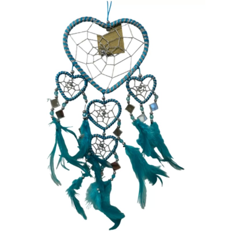 Dromenvanger hartje met spiegels - turquoise - 11 cm - Dreamcatcher