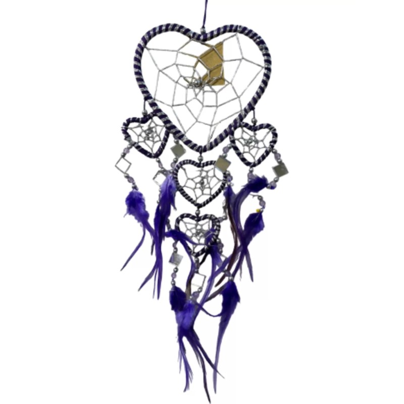 Dromenvanger hartje met spiegels - paars - 11 cm - Dreamcatcher