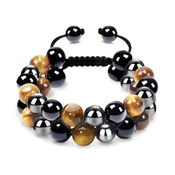 Stones for Health Triple Protection double edelstenen armband /8mm kralen / Tijger oog /obsidian / Hematite verstelbaar