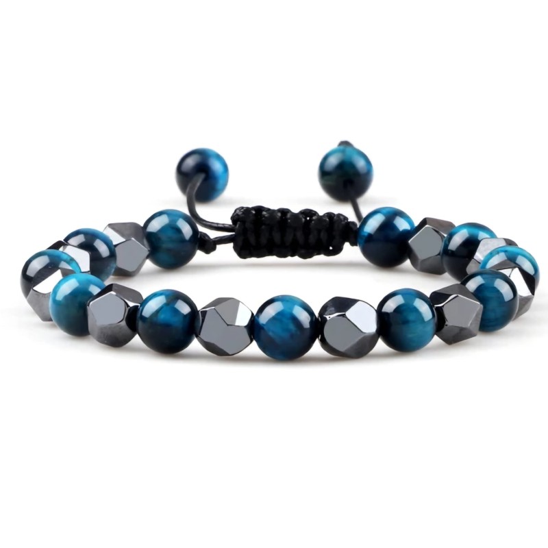 Stones for HealthTijgeroog en Hematiet 8mm kralen Blauw edelstenen verstelbare armband