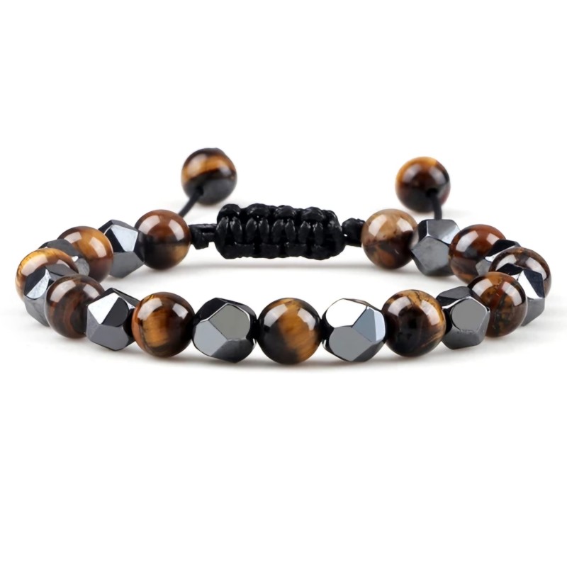 Stones for Health Tijgeroog en Hematiet 8mm kralen Bruin edelstenen verstelbare armband