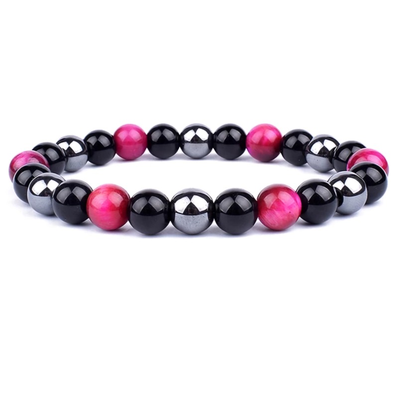 Stones for Health Protection Armband Roze Tijgeroog / Hematiet / Obisidian Edelstenen Armband 8 mm kralen / size 18 cm