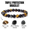 Stones for Health Triple Protection armband /  8mm kralen / 18 cm Tijger oog /obsidian / Hematite