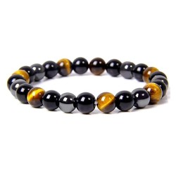 Stones for Health Triple Protection armband /  8mm kralen / 18 cm Tijger oog /obsidian / Hematite