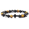 Stones for Health Triple Protection edelstenen armband 8mm kralen / Size 18 CM Tijger oog /obsidian / Hematite met kruis