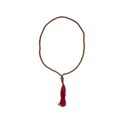 Mala ketting Rhudraksha boeddha hoofd rode kwast 35 cm