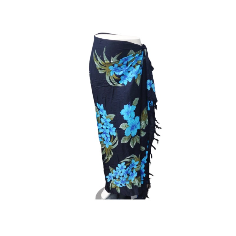 Om Namaste Sarong - 634 - Blauwe Bloemen op Zwart