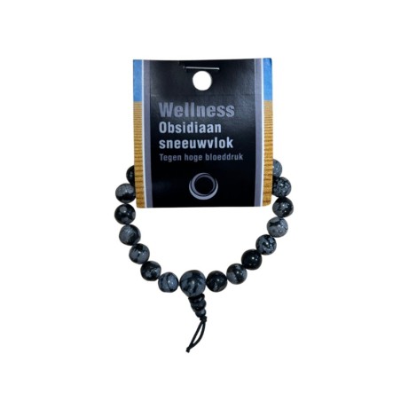 Obsidiaan sneeuwvlok powerbead armband + kaart