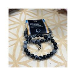 Obsidiaan sneeuwvlok powerbead armband + kaart