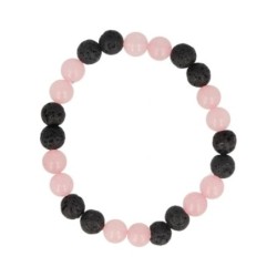 Roze kwarts / Lavasteen kralen armband