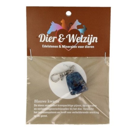 Blauwe kwarts halsband hanger Dier & Welzijn (bijgekleurd)