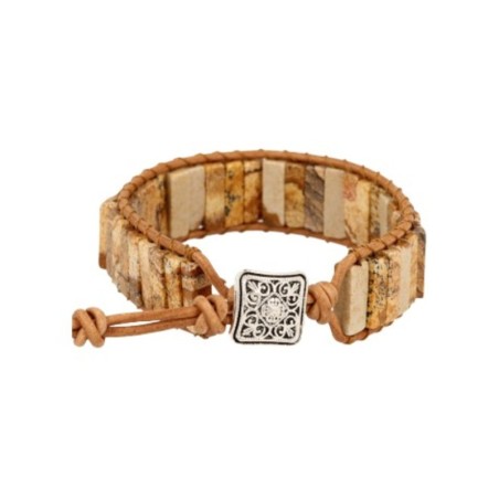 Jaspis landschap leren armband gipsy-style