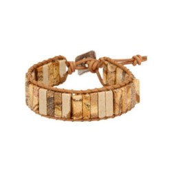 Jaspis landschap leren armband gipsy-style