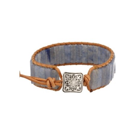 Blauwe kwarts leren armband gipsy-style