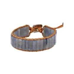 Blauwe kwarts leren armband gipsy-style