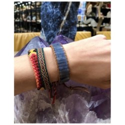 Blauwe kwarts leren armband gipsy-style