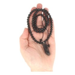 Obsidiaan zwart kralenketting mannen met Rookwarts ruwe punt