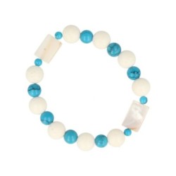 Edelsteen armband Howliet blauw / Parelmoer / Schuimkoraal wit (imitatie)