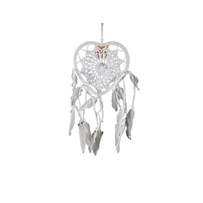 Dromenvanger gehaakt hartje - 17cm - wit - Dreamcatcher