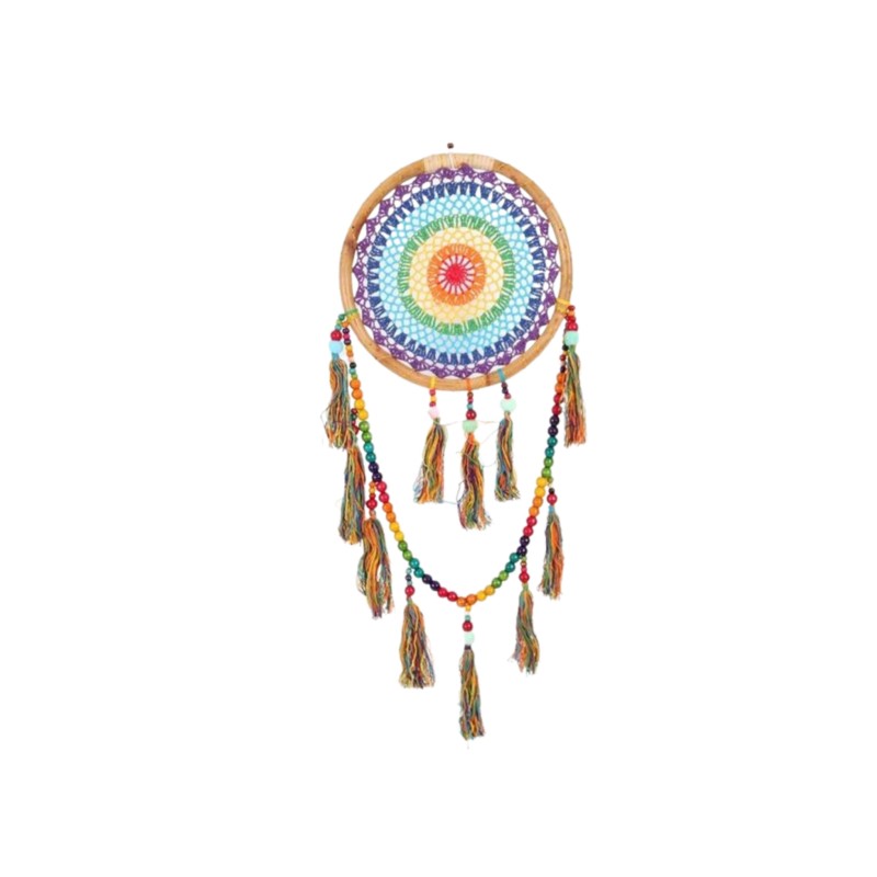 Dromenvanger Bamboe Rainbow Gehaakt - Regenboog - Dream Catcher - 32cm