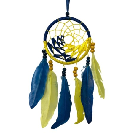 Dromenvanger dreamcatcher -22cm - Wave - Blauw & Geel