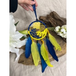 Dromenvanger dreamcatcher -22cm - Wave - Blauw & Geel