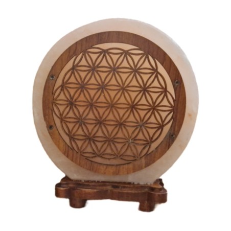 Zoutsteen lamp flower of life rond deco incl. elektra