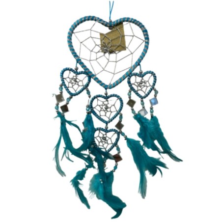 Dromenvanger hartje met spiegels - turquoise - 11 cm - Dreamcatcher