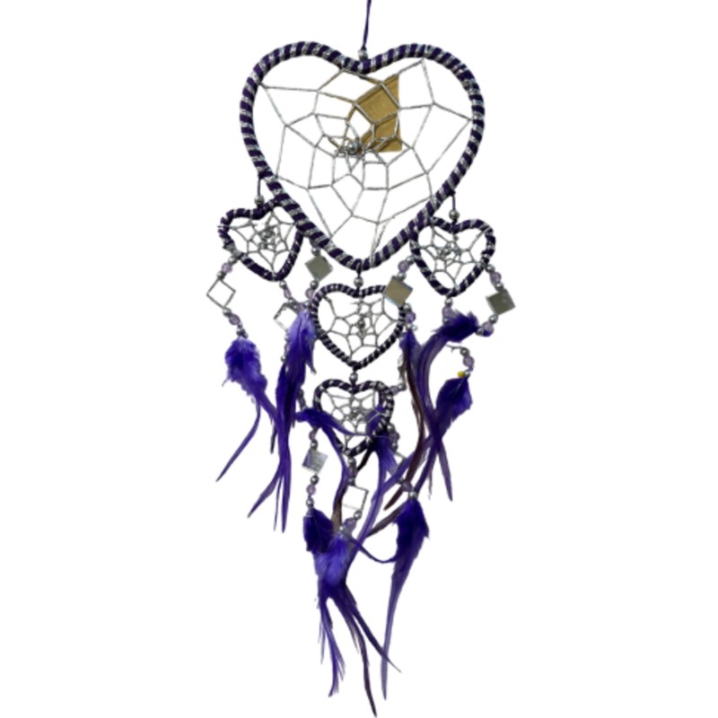 Dromenvanger hartje met spiegels - paars - 11 cm - Dreamcatcher