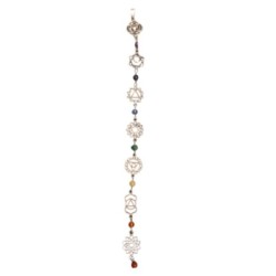 Lange chakra hanger met steentjes zilverkleur