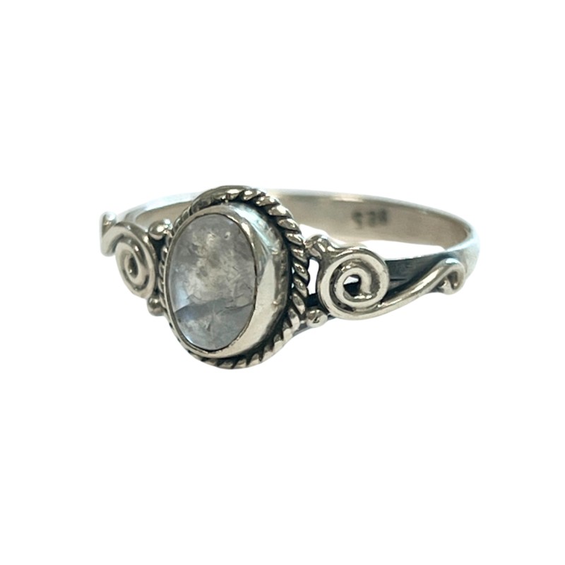 Maansteen regenboog boho ring zilver nr.18 - maat 16