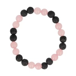 Roze kwarts / Lavasteen kralen armband