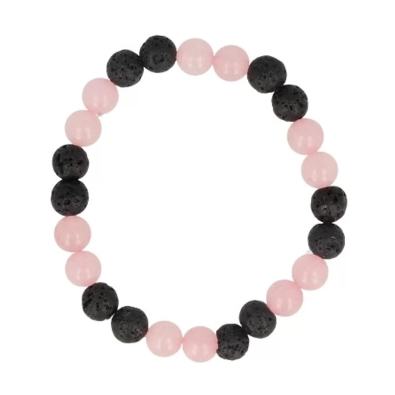 Roze kwarts / Lavasteen kralen armband