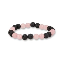 Roze kwarts / Lavasteen kralen armband