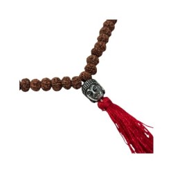 Mala ketting Rhudraksha boeddha hoofd rode kwast 25 cm