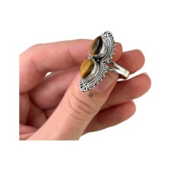 Tijgeroog boho ring zilver nr.07 - maat 19