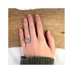 Roze kwarts ring boho zilver nr.02 - maat 16