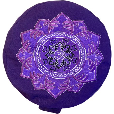 YogaStyles Design Meditatiekussen rond - Paars met Lotus en Ohm