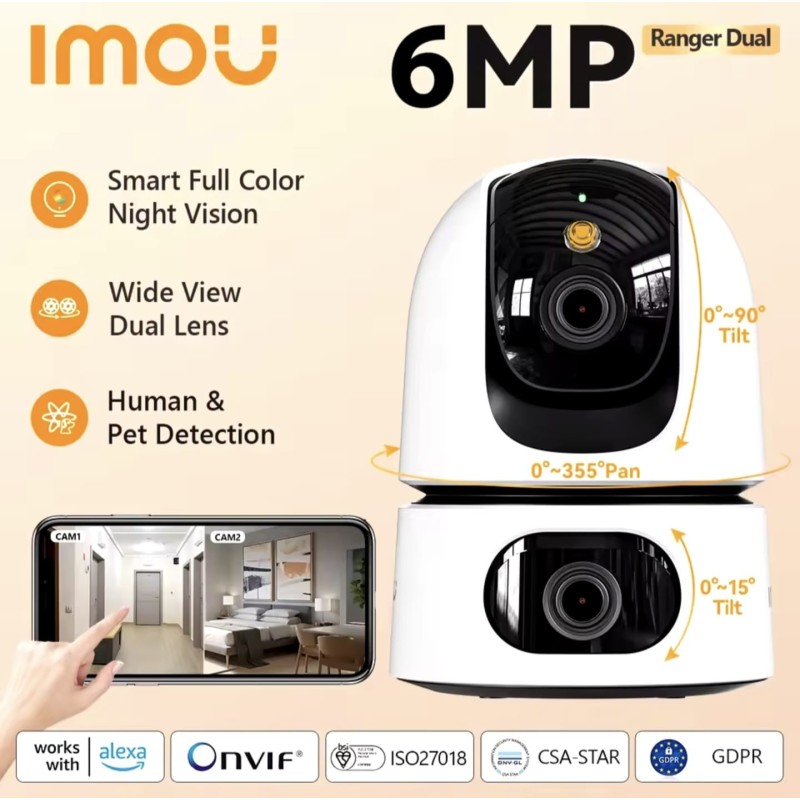 Imou 6 MP Dual Lens Binnencamera - AI Tracking voor Mens en Dier | Stones for Health