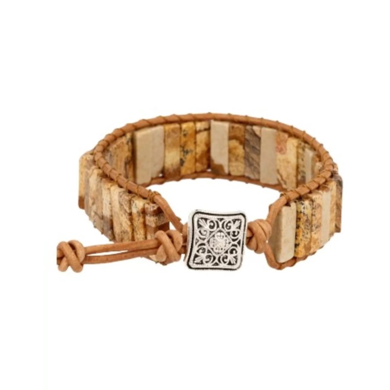 Jaspis landschap leren armband gipsy-style