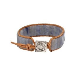 Blauwe kwarts leren armband gipsy-style