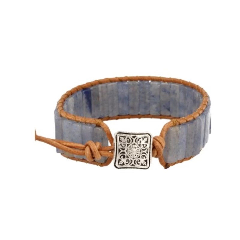 Blauwe kwarts leren armband gipsy-style