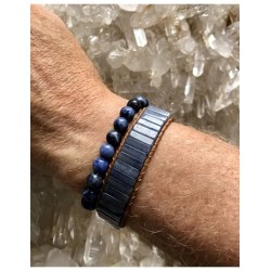 Blauwe kwarts leren armband gipsy-style