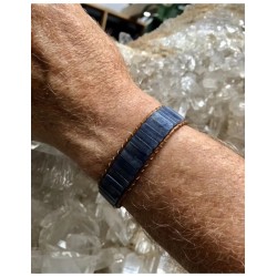 Blauwe kwarts leren armband gipsy-style